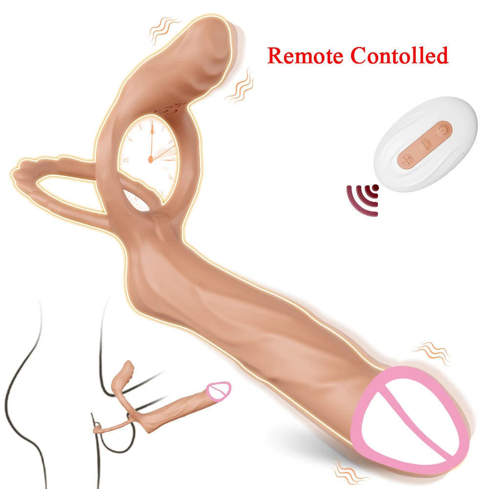 Remote-Control Double Penetration Vibrator with Cock Ring