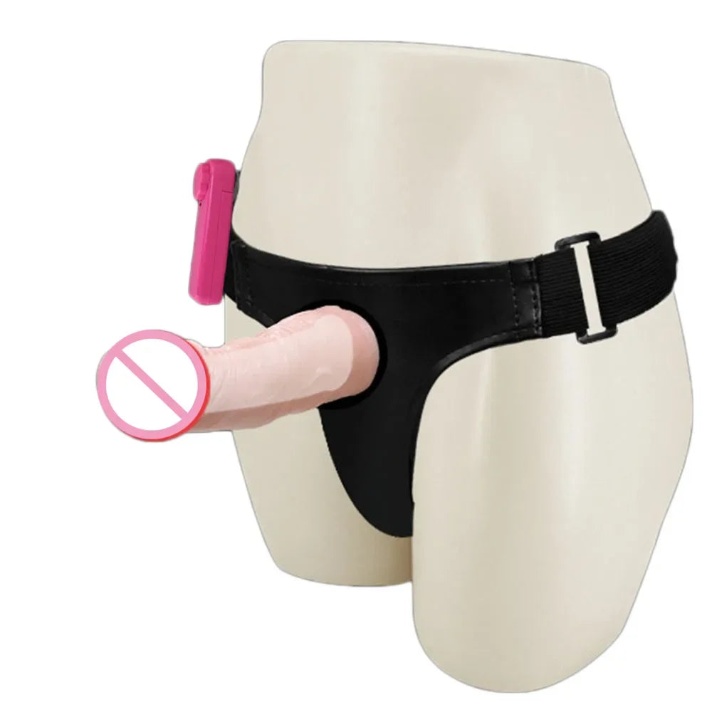 Remote Control Vibrating Strap-On Dildo with Hollow Sleeve – Erection Assist Harness