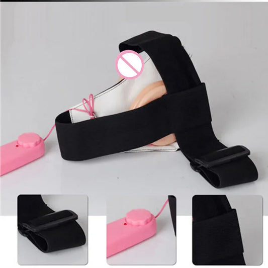 Remote Control Vibrating Strap-On Dildo with Hollow Sleeve – Erection Assist Harness