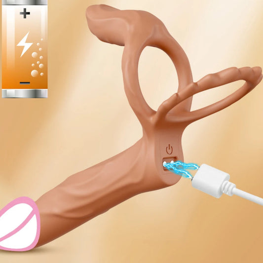 Remote-Control Double Penetration Vibrator with Cock Ring