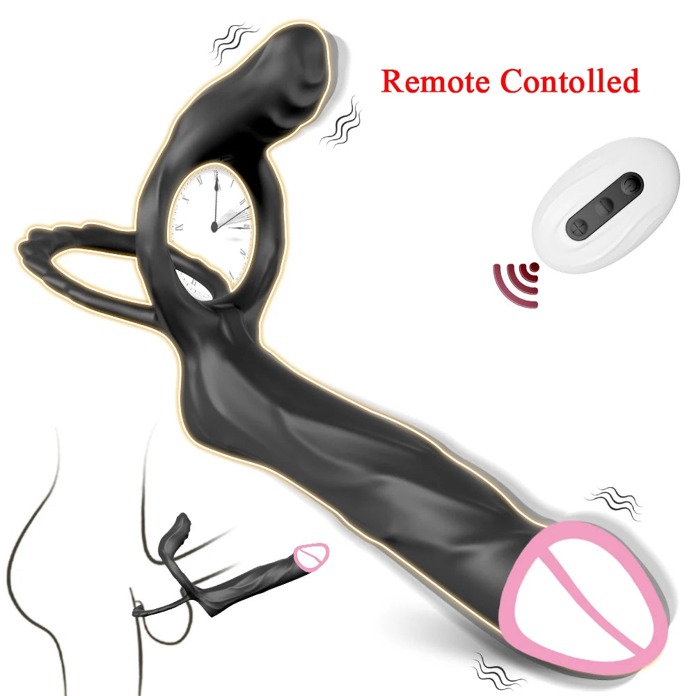 Remote-Control Double Penetration Vibrator with Cock Ring