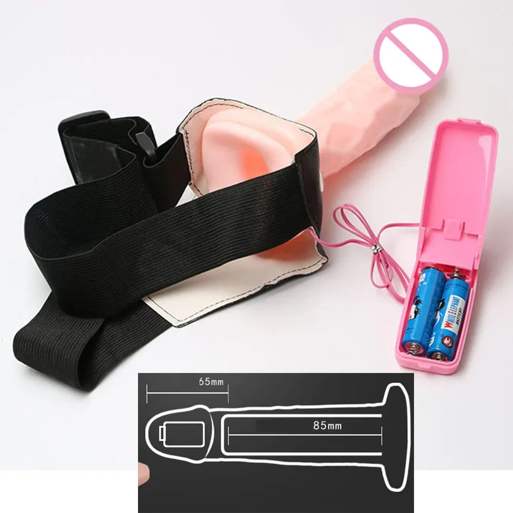 Remote Control Vibrating Strap-On Dildo with Hollow Sleeve – Erection Assist Harness