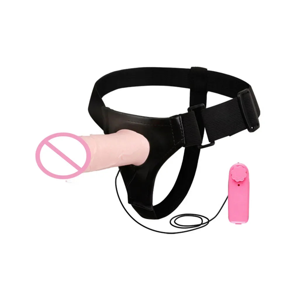 Remote Control Vibrating Strap-On Dildo with Hollow Sleeve – Erection Assist Harness