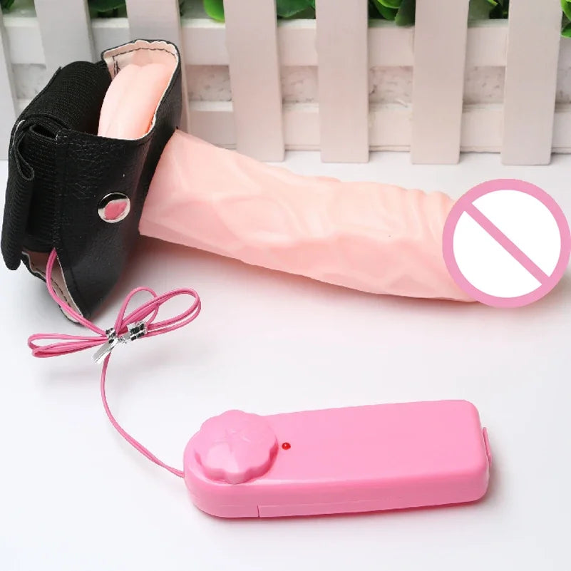 Remote Control Vibrating Strap-On Dildo with Hollow Sleeve – Erection Assist Harness